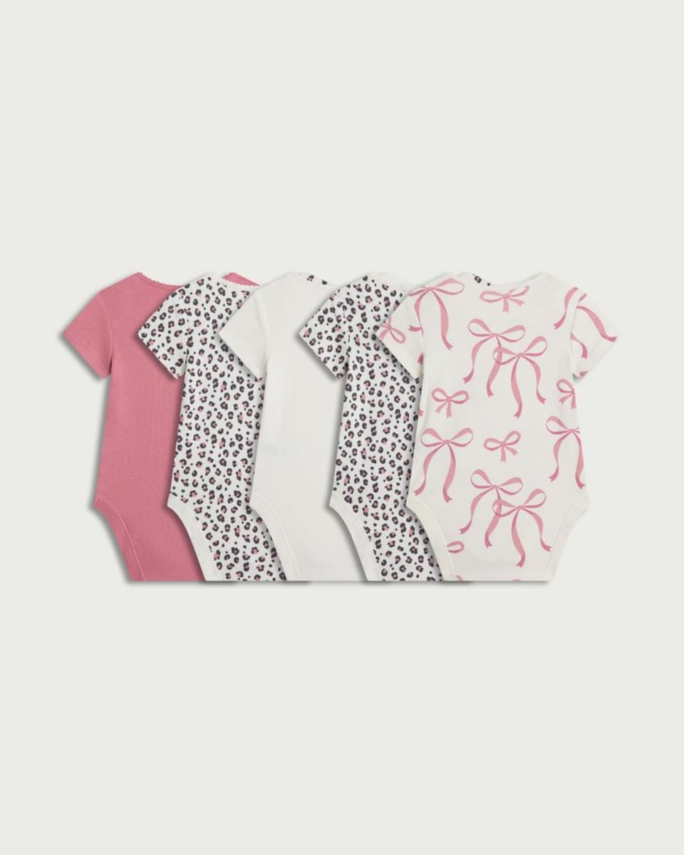 image 1 of F&F Baby 5-Pack Pure Cotton Bodysuits in Pink