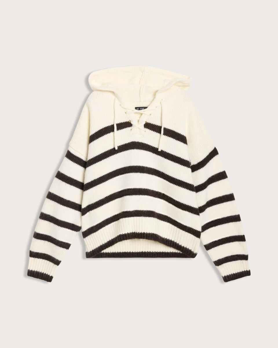 image 1 of F&F Striped Tie V Neck Hoodie in Multi