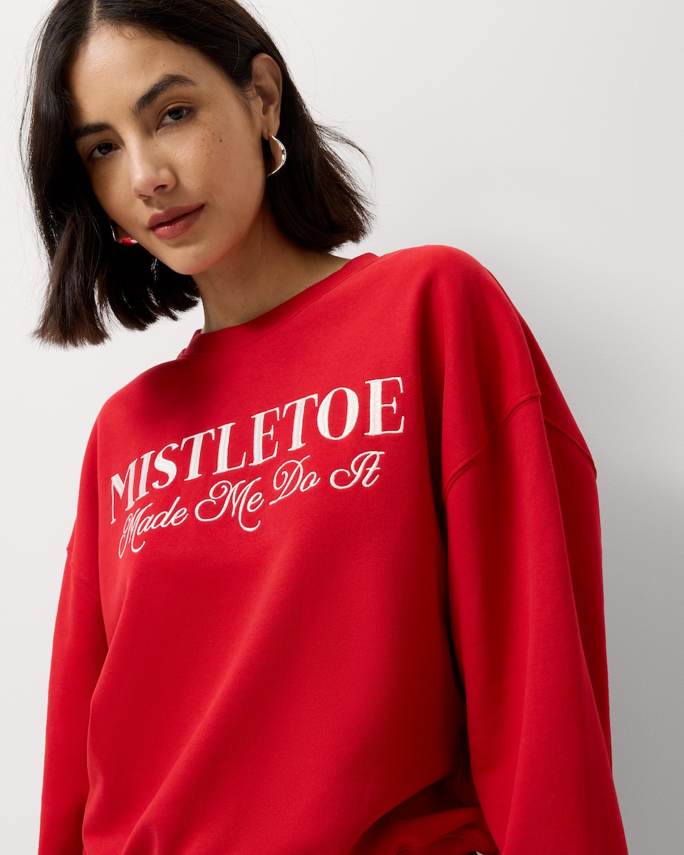 image 1 of Christmas Cotton Rich Mistletoe Sweatshirt in Red