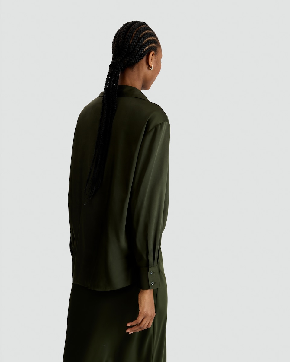 image 1 of F&F Satin Button Up Shirt in Khaki