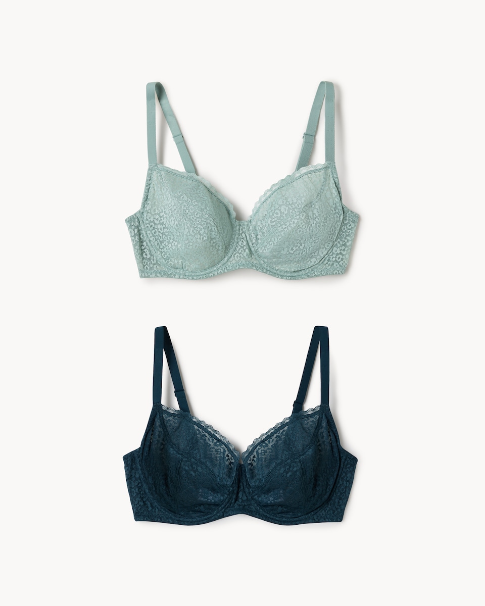F&F Fuller Bust 2-Pack Lace Trim Wired Bras in Multi