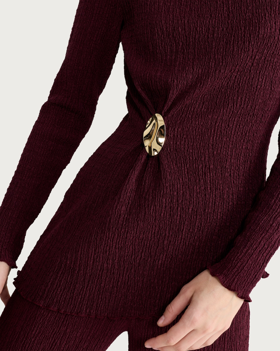 image 1 of F&F Textured Metal Accent Long Sleeved Co-ord Top in Burgundy
