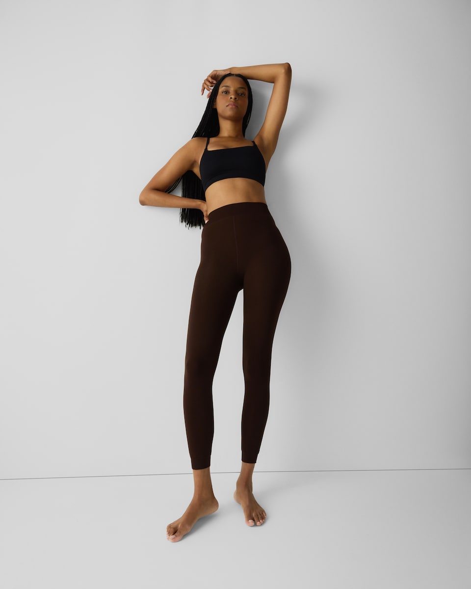 image 1 of F&F WARMPLUS™ Medium Warmth Velvet Thermal Footless Tights in Chocolate