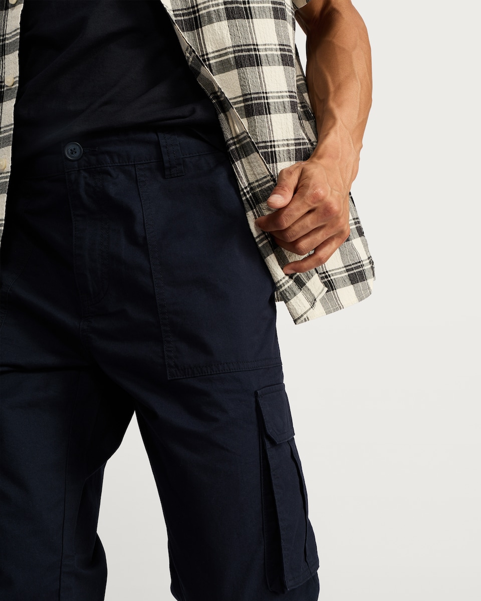 image 1 of F&F Pure Cotton Straight Leg Cargo Trousers in Navy