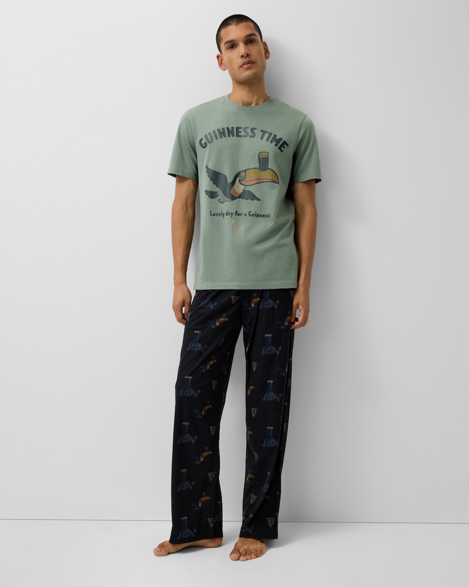 image 1 of Guinness Fleece Bottoms Pyjama Set in Black