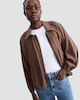 image 1 of F&F Bubble Hem Zip Up Blouse in Brown