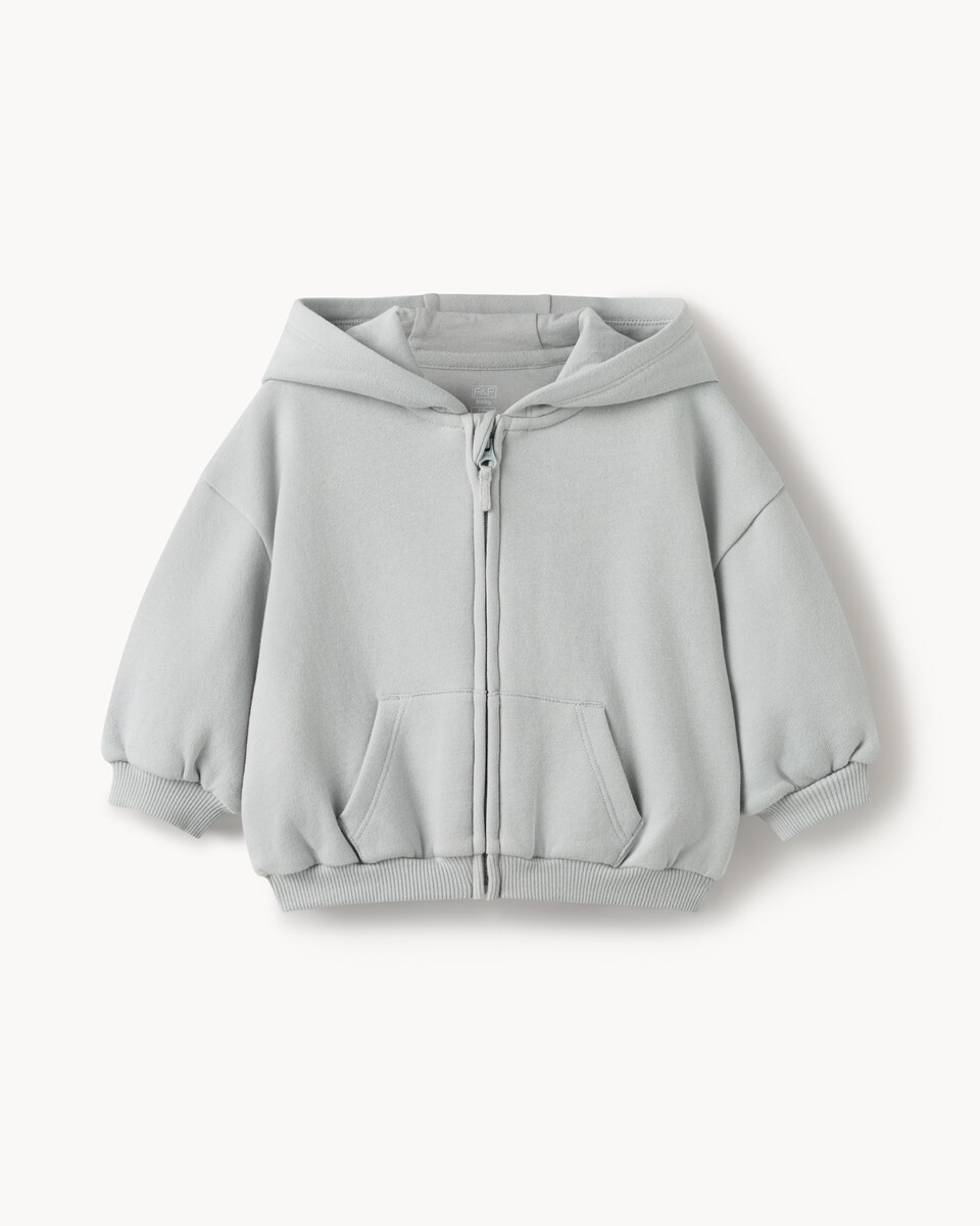 image 1 of F&F Baby Cotton Rich Zip Up Hoodie in Grey