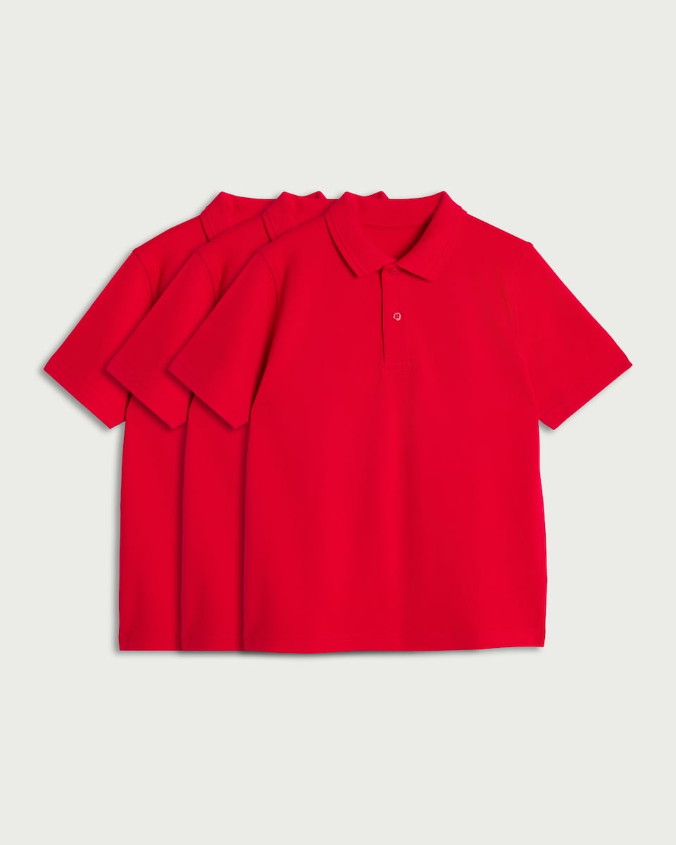 image 1 of F&F School Boys 3-Pack Pure Cotton Regular Fit Polo Shirts in Red