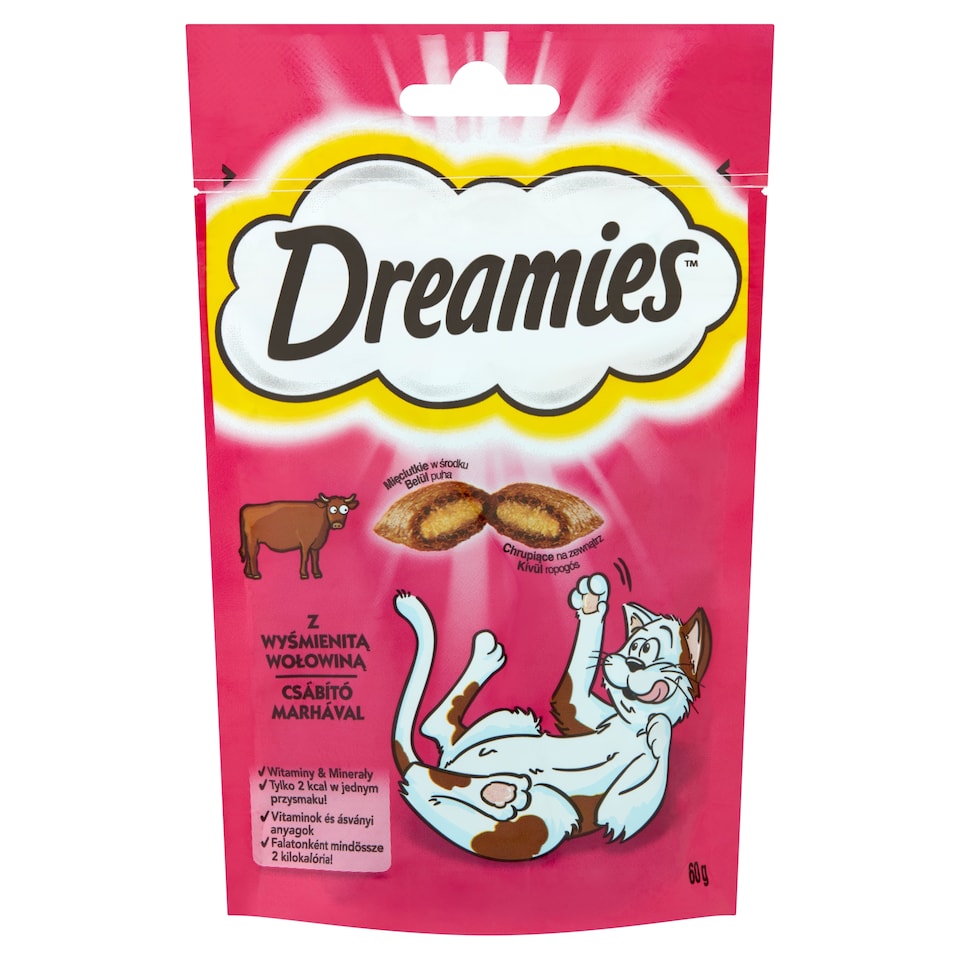 Dreamies kiegészítő macskaeledel marhával felnőtt macskák és 8 hetesnél idősebb kölykök számára 60 g  1. kép