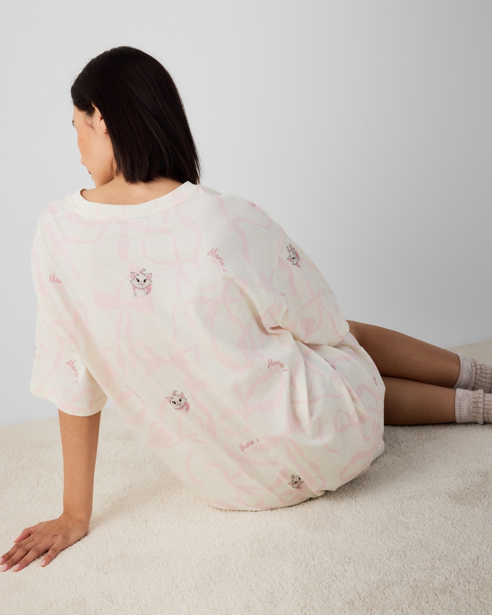 image 1 of Disney Marie Pure Cotton Nightdress in Multi White