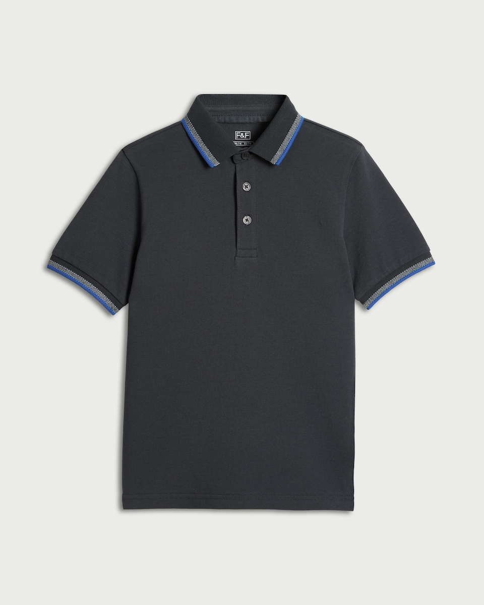 image 1 of F&F Boys Pure Cotton Tipped Polo Shirt in Grey