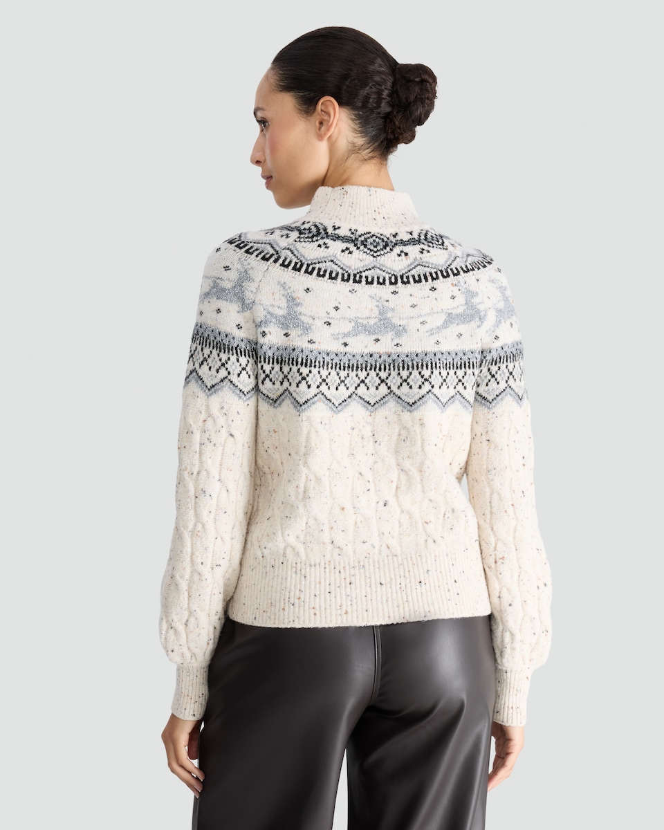 image 1 of F&F Knitted Reindeer Fair Isle Pattern Jumper in Neutral