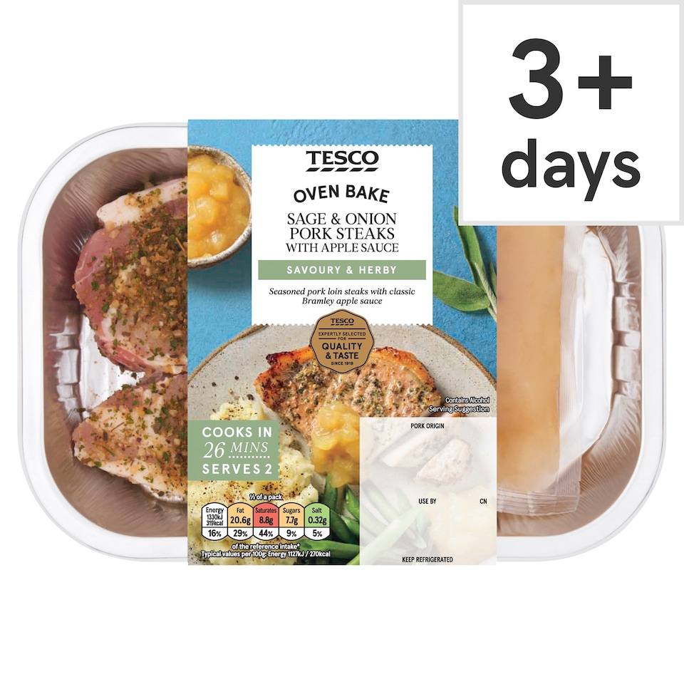 Tesco Sage & Onion Pork Steaks with Apple Sauce 330g