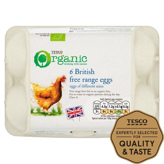 Tesco Organic Eggs Mixed Weight Box Of 6 (C) Tesco Groceries