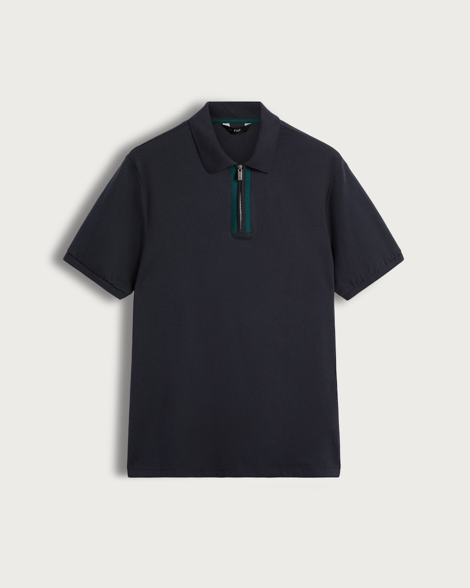 image 1 of F&F Pure Cotton Zip Neck Polo Shirt in Navy