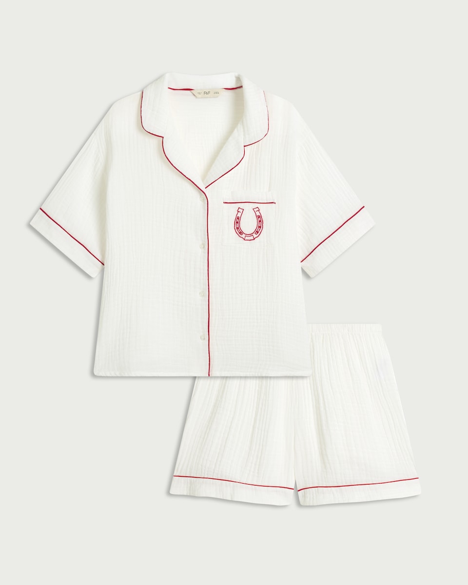 image 1 of F&F 2-Piece Pure Cotton Horseshoe Pyjama Set in Cream