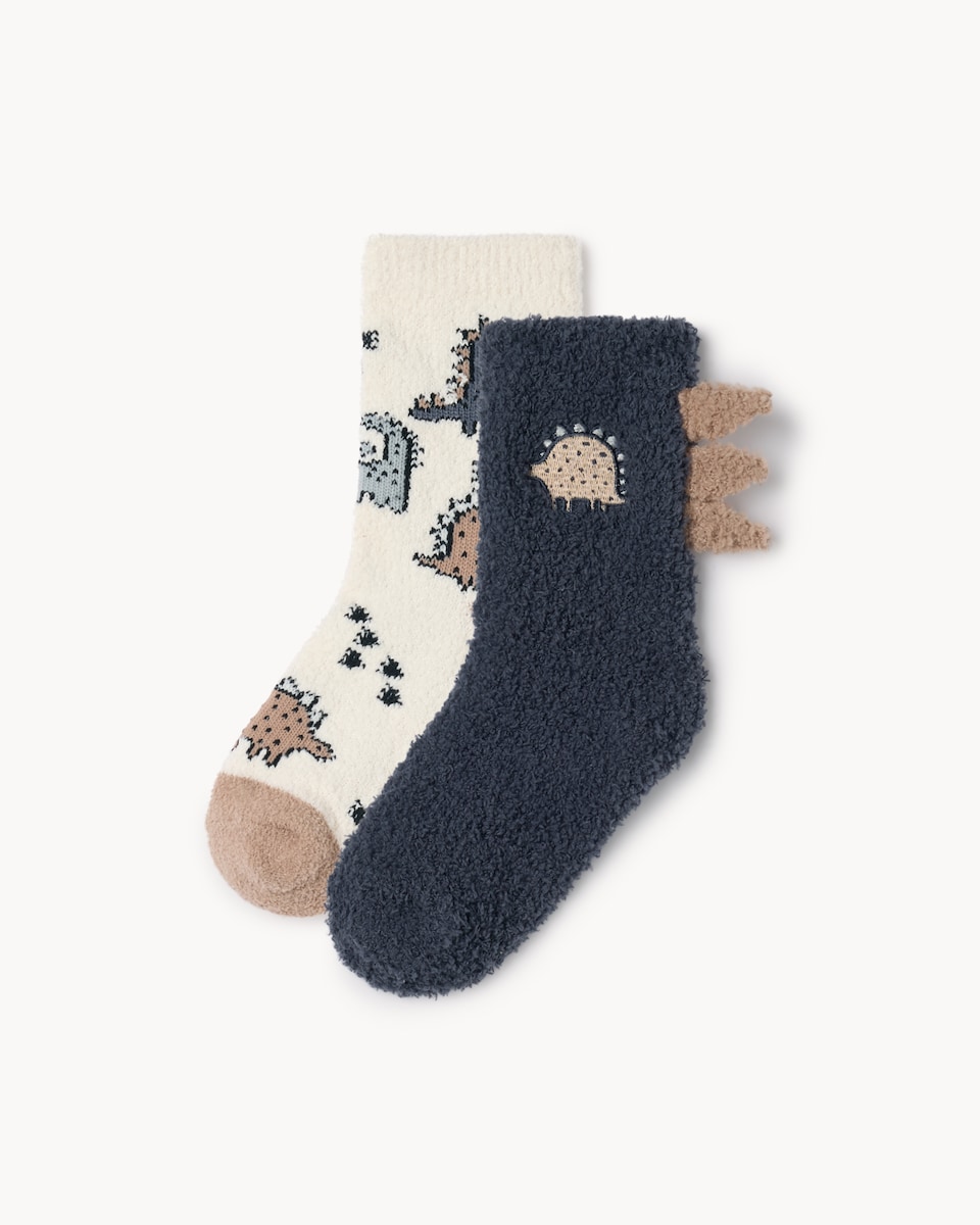 F&F Boys 2-Pack Dinosaur Cosy Socks in Multi