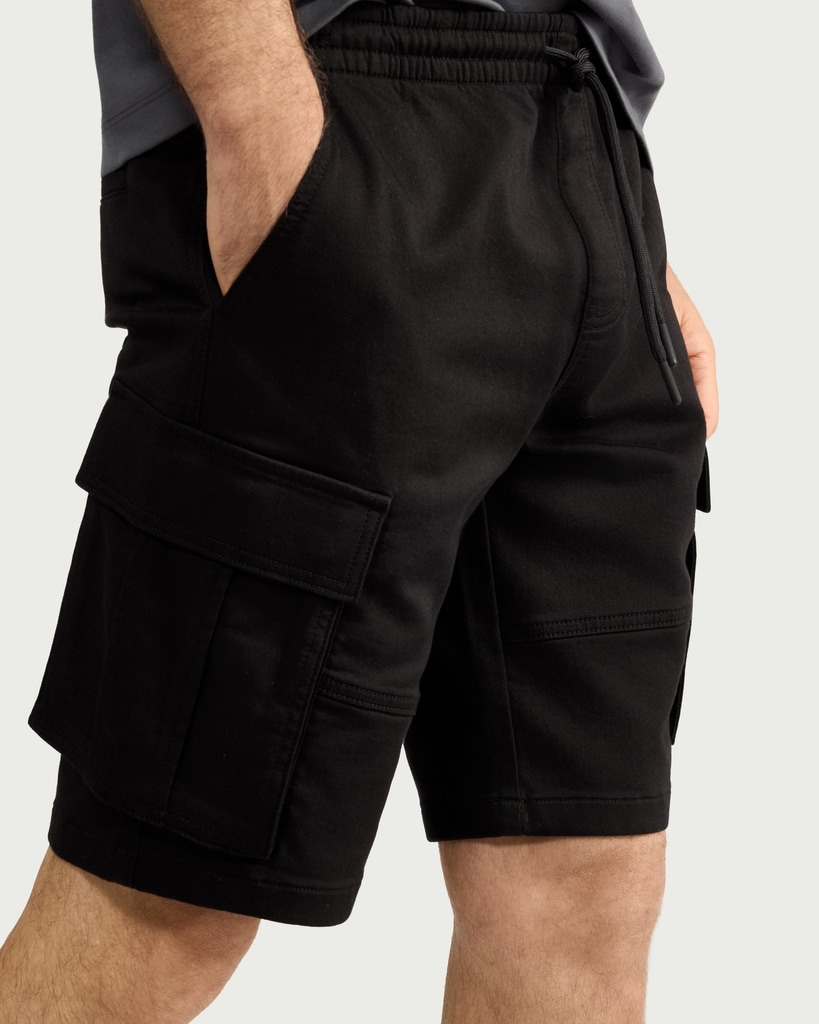 F&F Cotton Rich Drawstring Cargo Shorts in Black
