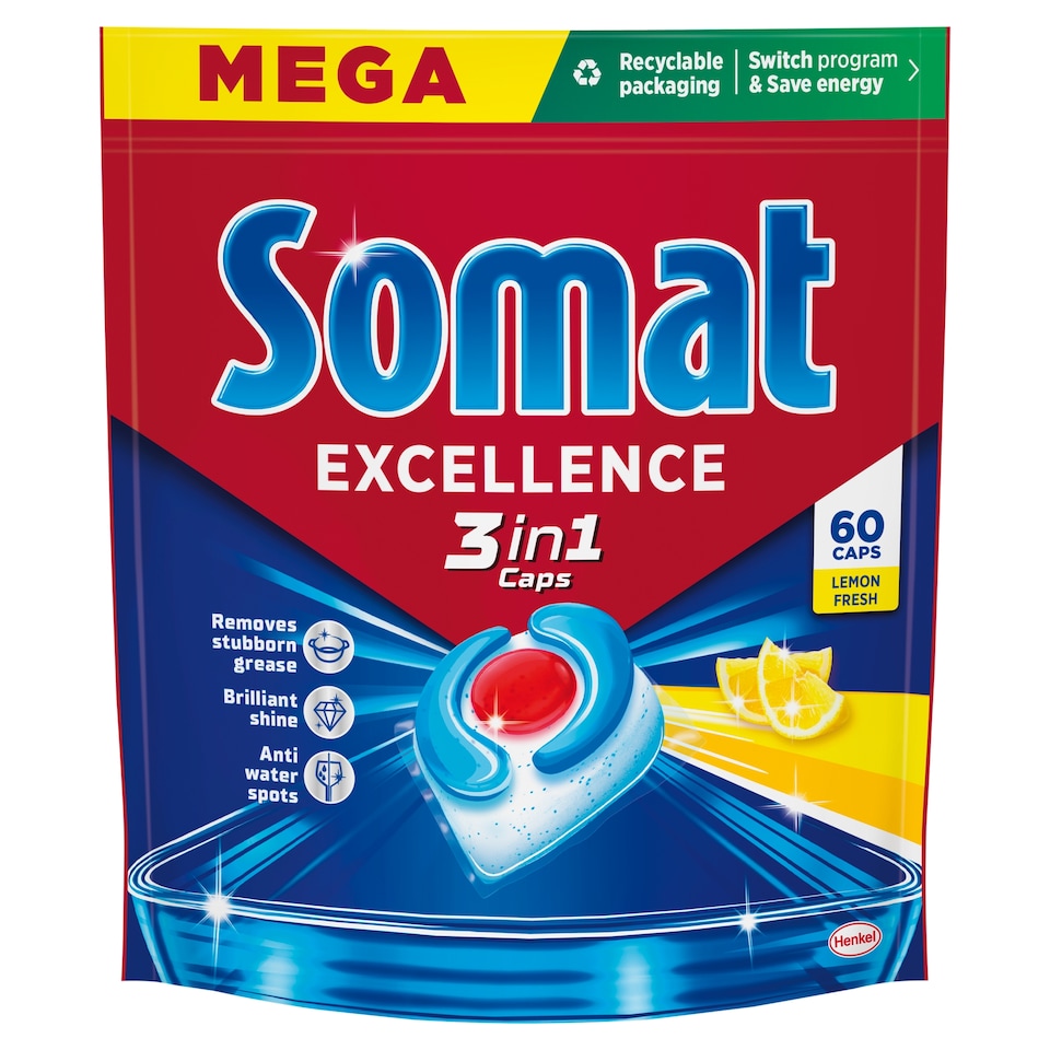 Somat Excellence Lemon Fresh Dishwasher Detergent Capsules 60 pcs 1086 g