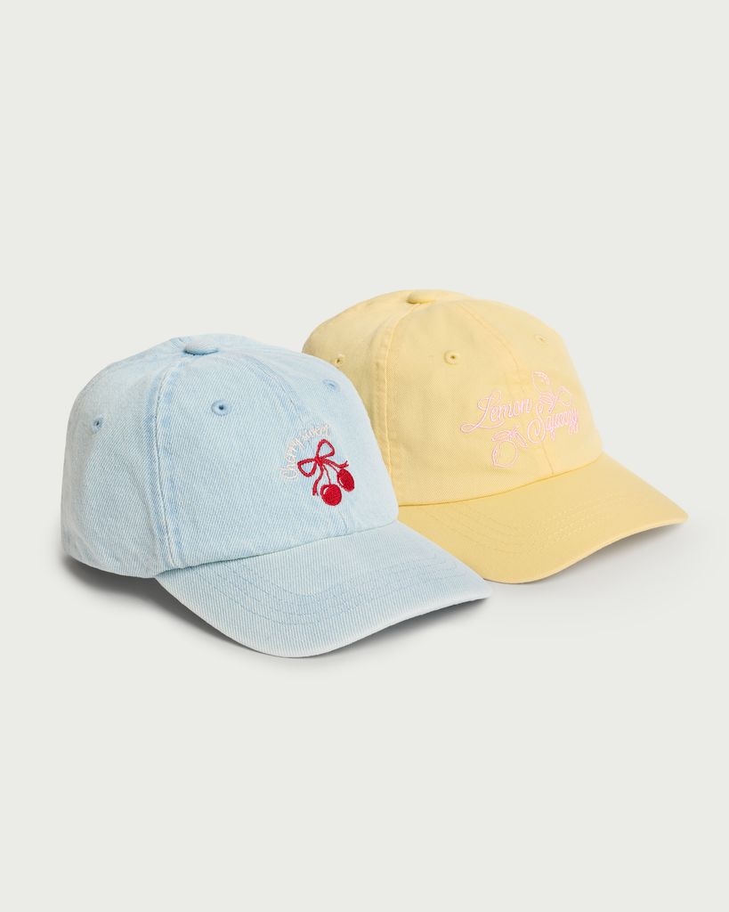 F&F Girls 2-Pack Pure Cotton Embroidered Caps in Multi