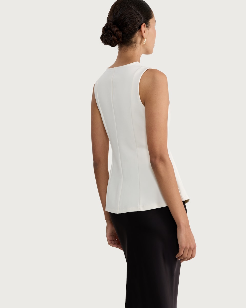 image 1 of F&F Ponte Peplum Hem Top in Cream