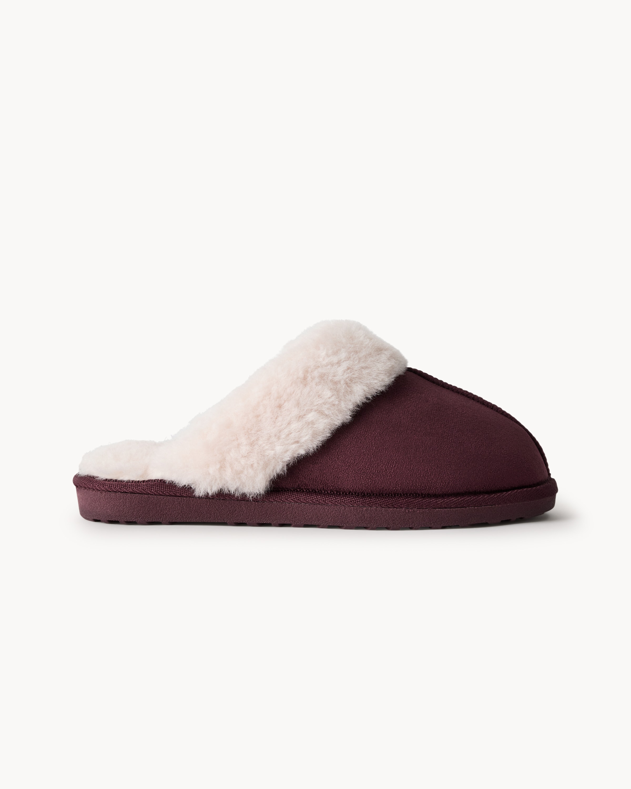 F&F Faux Fur Lined Mule Slippers in Burgundy