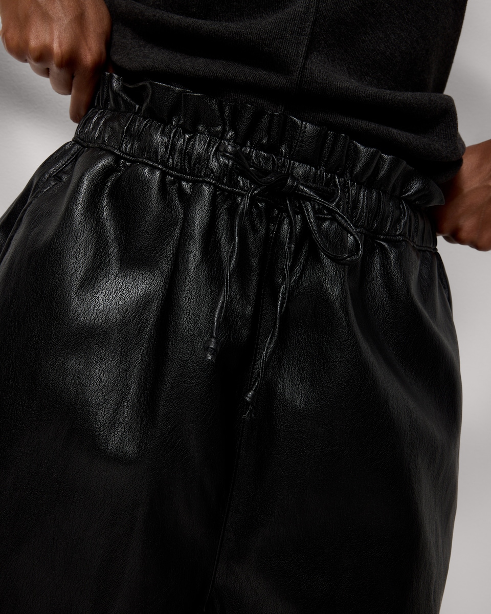 image 1 of F&F Faux Leather Drawstring Shorts in Black