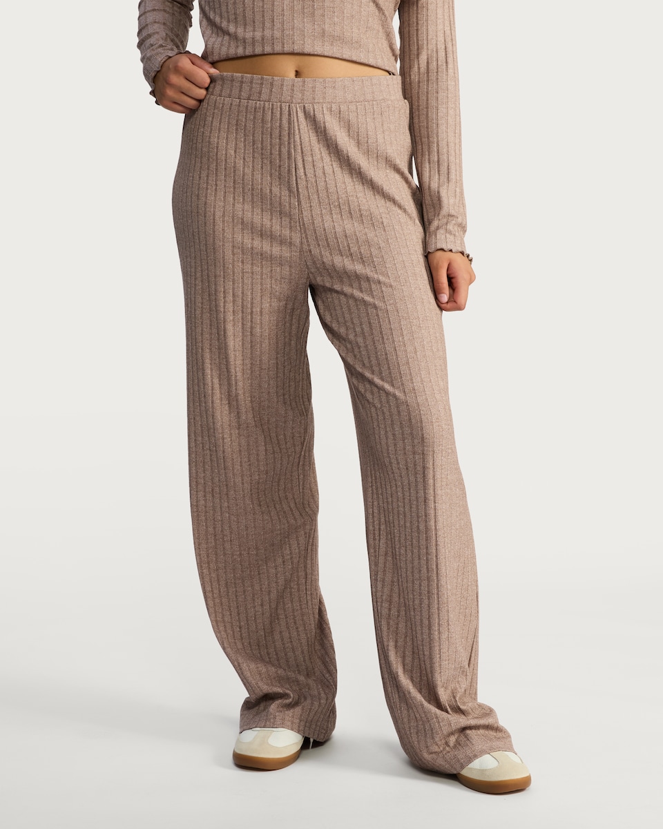 image 1 of OH ME OH MY Ribbed Wide Leg Co-ord Trousers in Neutral