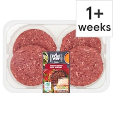 Tesco Fire Pit 4 Reduced Fat Beef Burgers 454G