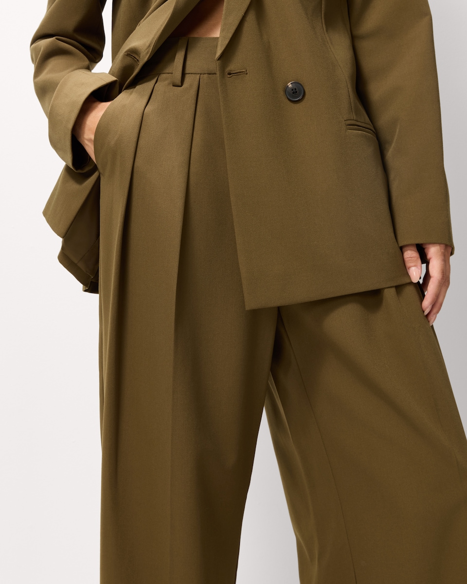 image 1 of F&F Pleated Wide Leg Co-ord Trousers in Khaki