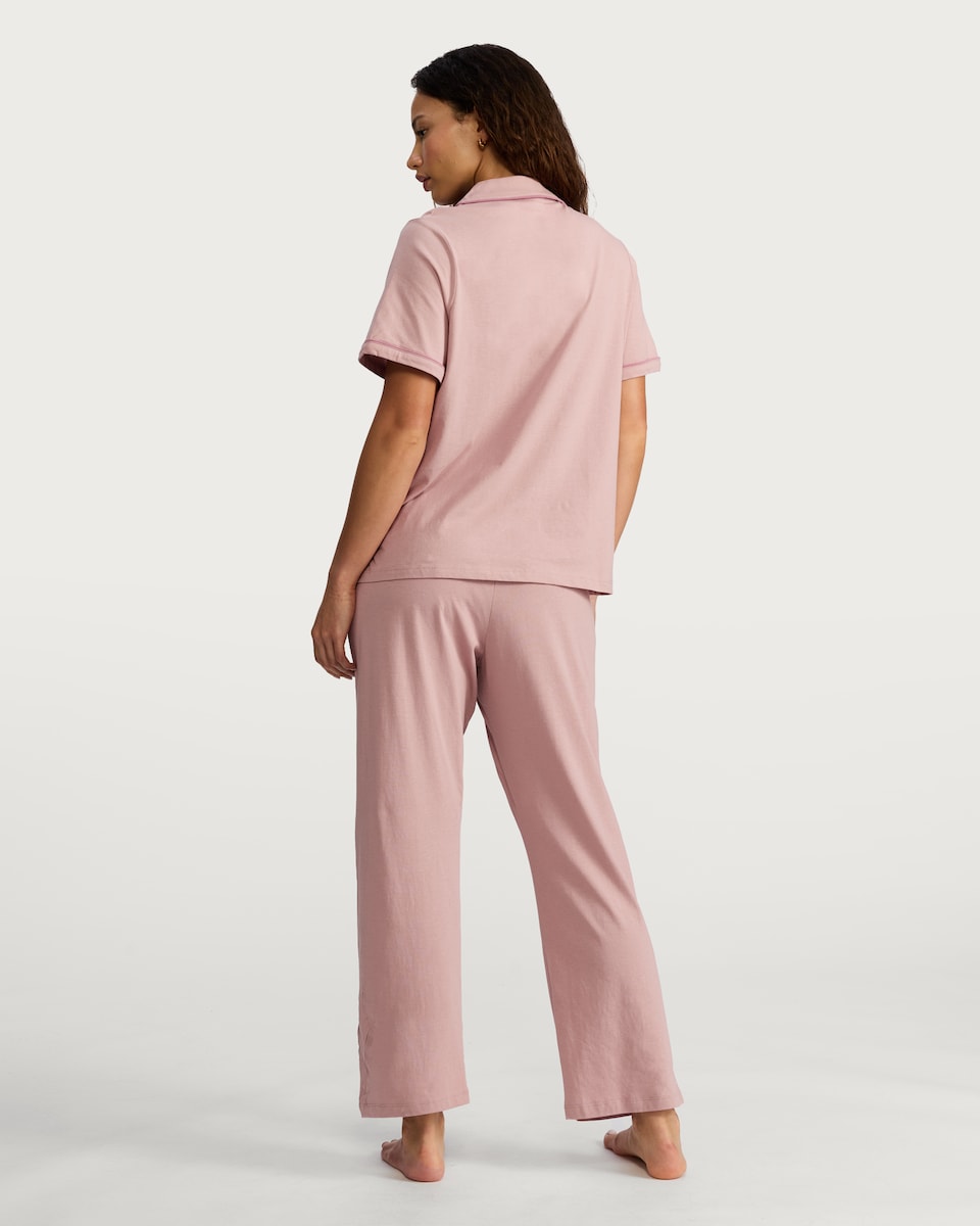 image 1 of F&F Pure Cotton Short Sleeved Revere Pyjama Set in Pink