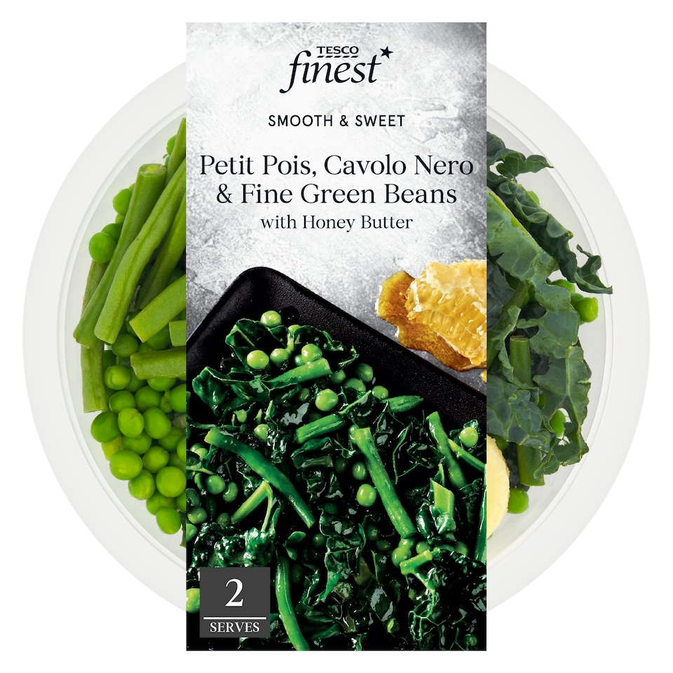 Tesco Finest Petit Pois, Cavolo Nero & Fine Green Beans & Honey Butter 220g