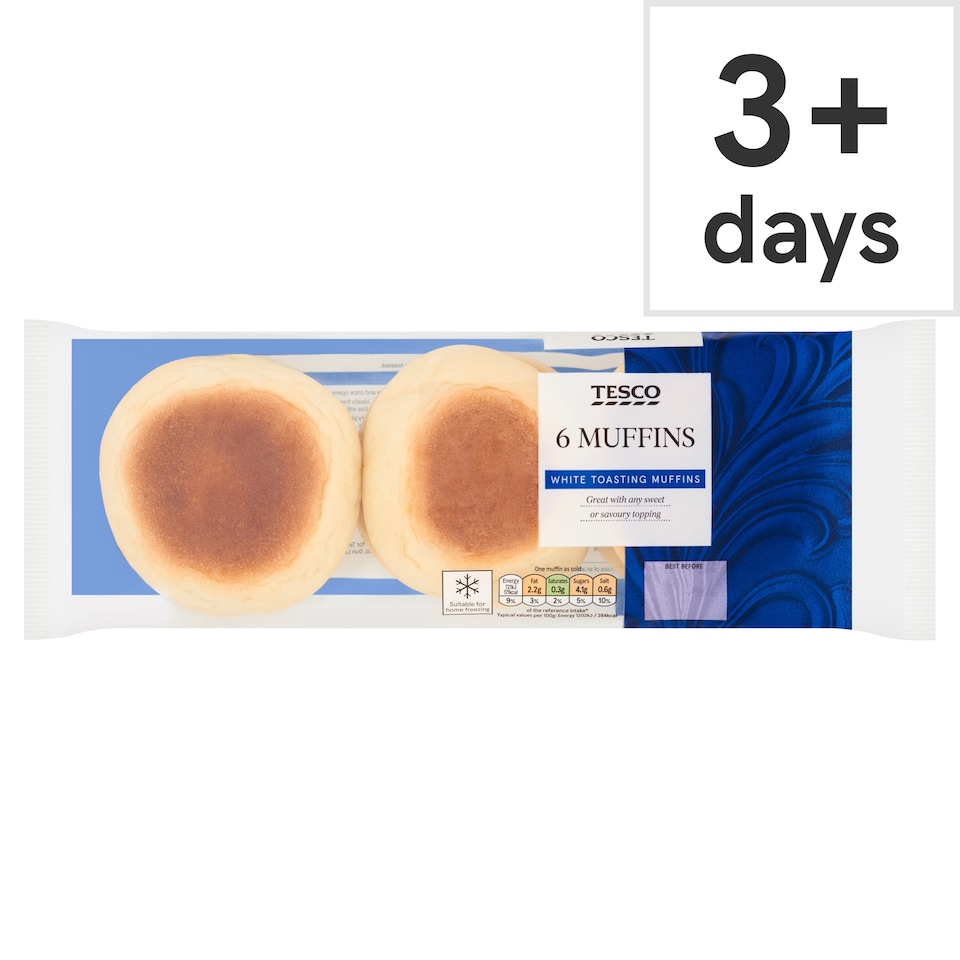 Tesco White Toasting Muffins 6 Pack 360g