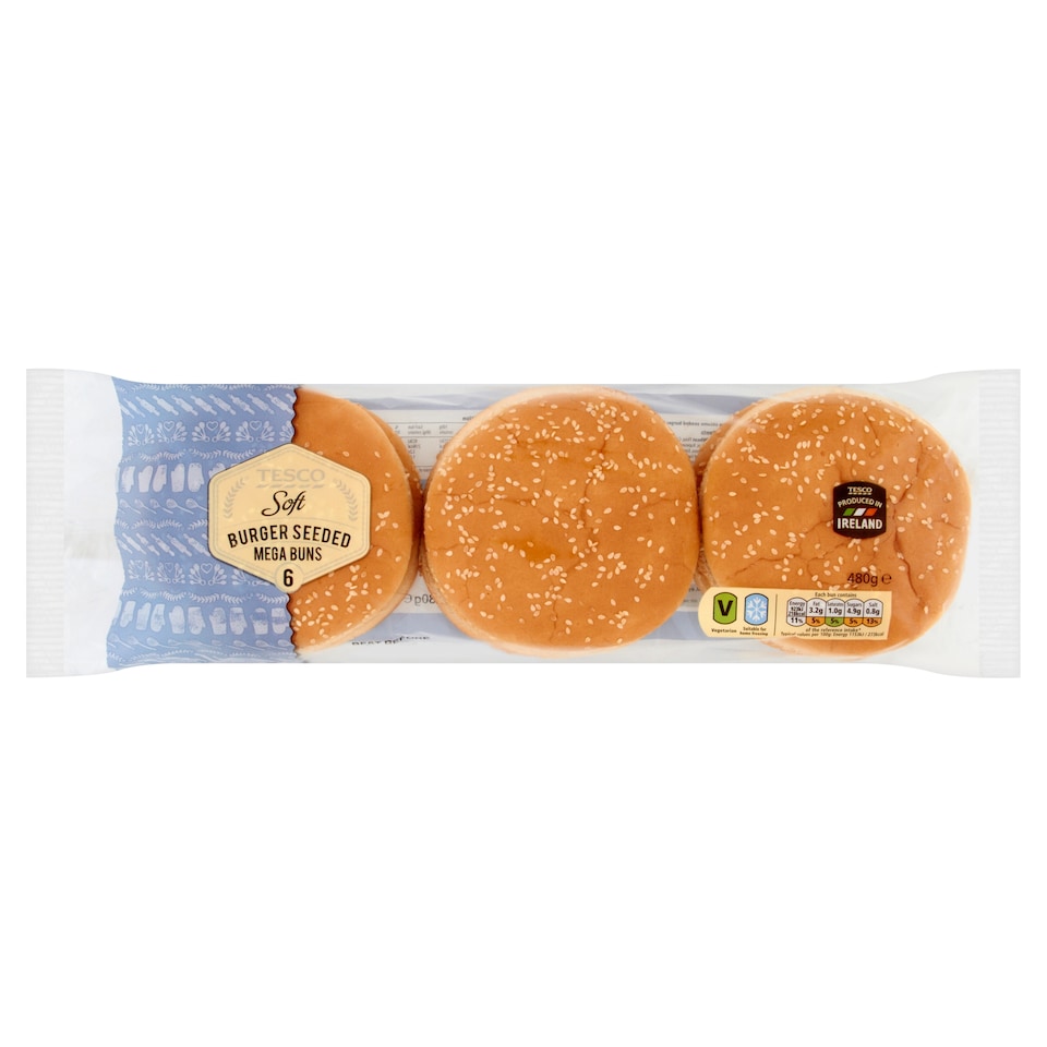 Tesco Family Large Seeded Burger Bun 480G