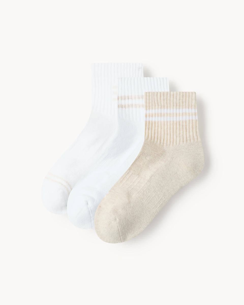 F&F Active 3-Pack Cotton Rich Ribbed Crop Socks in Neutral
