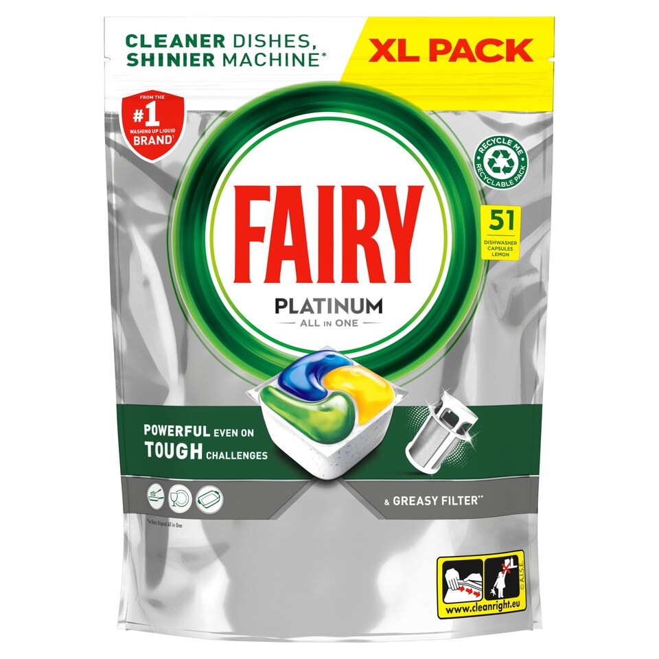 Fairy Platinum All In One Lemon 51 Dishwasher Tablets 760G Tesco