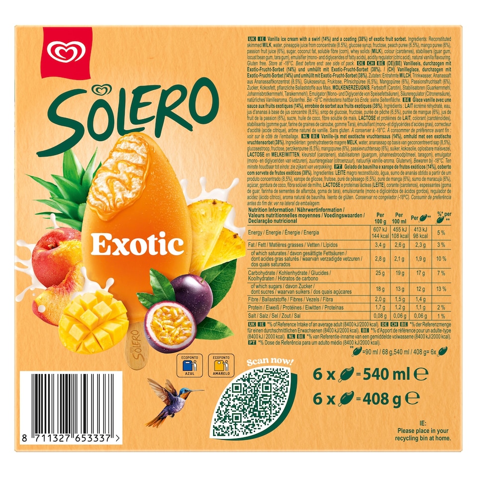 image 1 of Solero Exotic Ice Cream Lollies 6 x 90ml