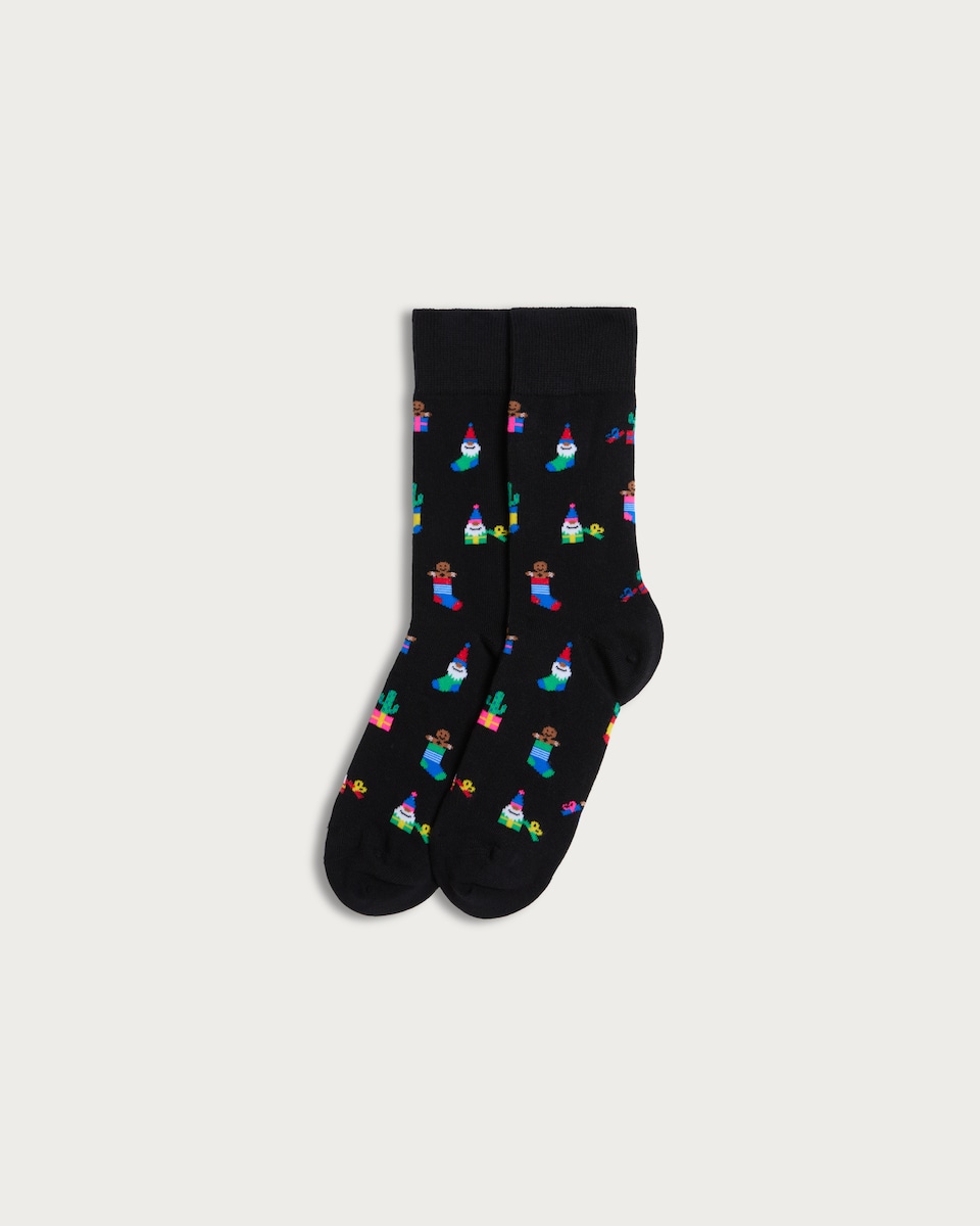 F&F Cotton Rich Festive Gnome Print Ankle Socks in Multi