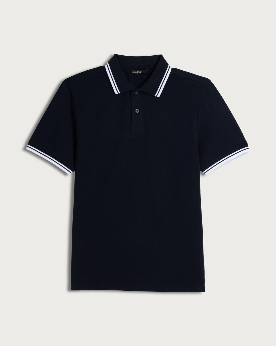 F&F Cotton Rich Tipped Short Sleeved Polo Shirt in Navy