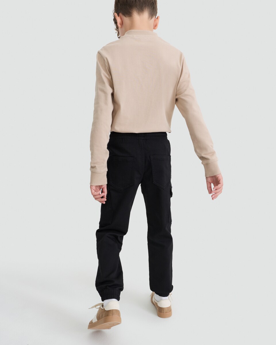 image 1 of F&F Boys Cotton Rich Cuffed Cargo Joggers in Black