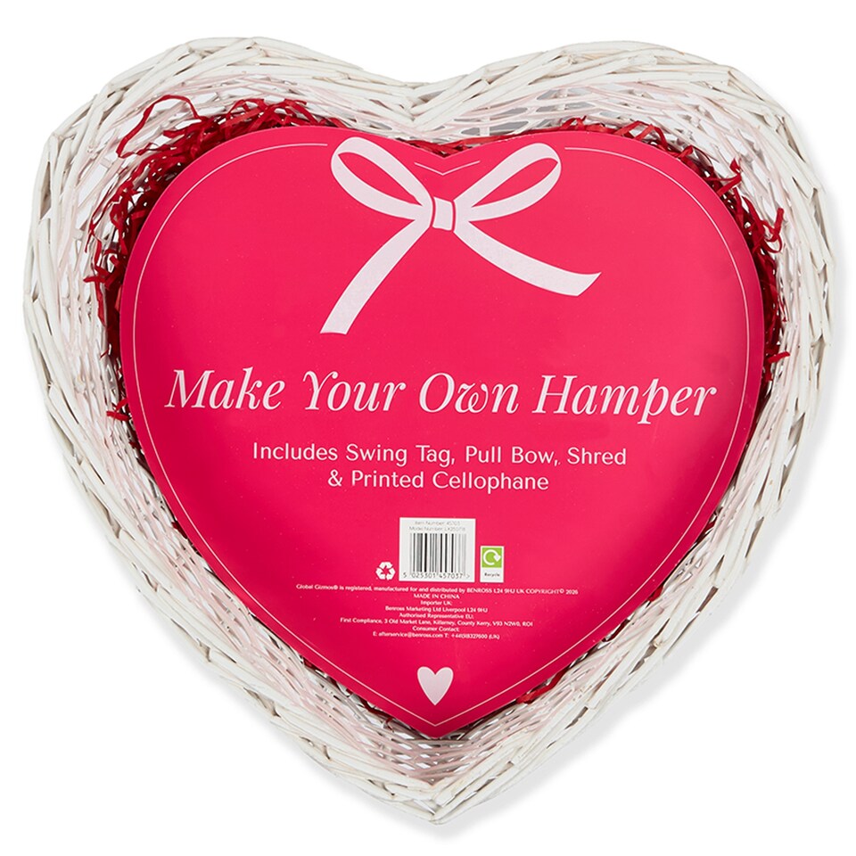 image 1 of Global Gizmos Pink / White Heart Shaped Make Your Own Hamper