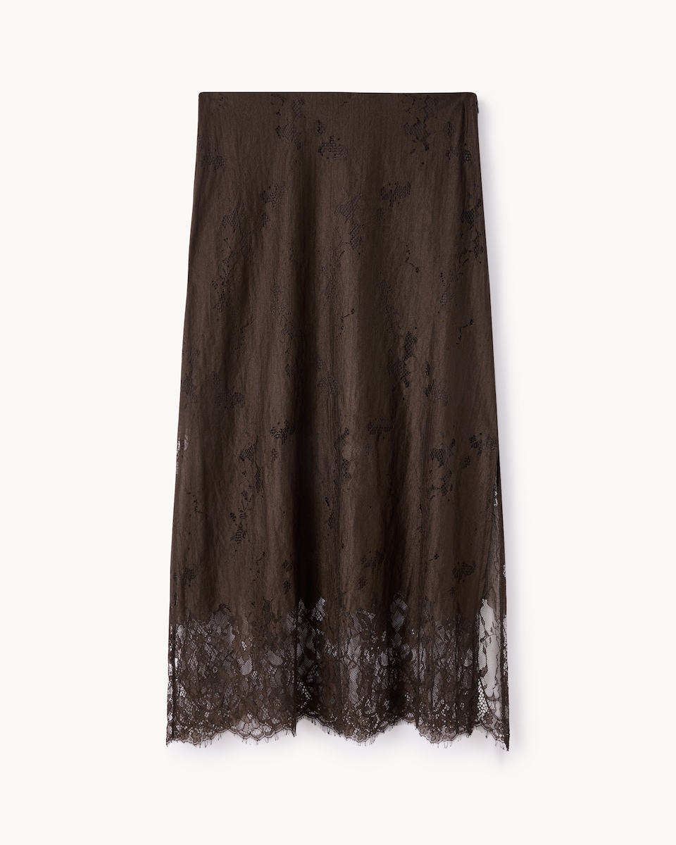 image 1 of F&F Lace Midi Skirt in Brown