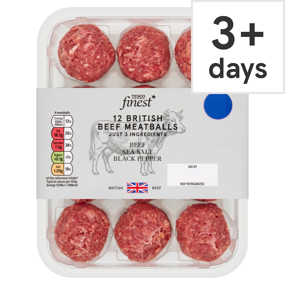 Tesco Finest Just 3 Ingredients British Beef Meatballs 336g