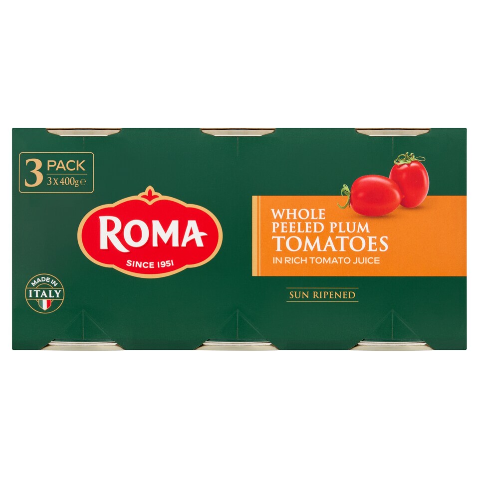 Roma Whole Peeled Tomatoes 3 X 400G