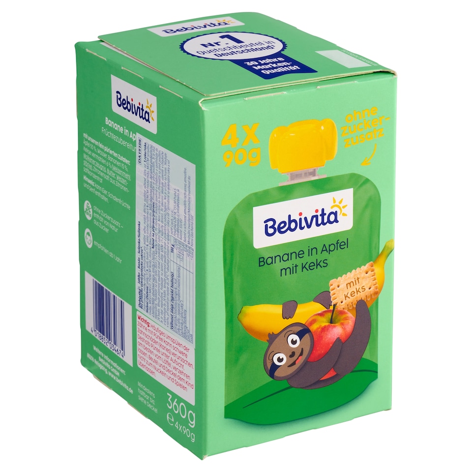 Obrázek 1 pro produkt Bebivita Jablko, banán, sušenka 4 x 90g (360g)