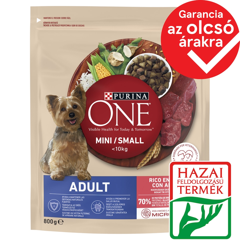 Purina One Mini/Small <10 kg Complete Pet Food for Adult Dogs Rich in Beef with Rice 800 g