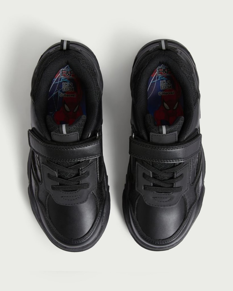image 1 of Spider-Man Web Embossed School Trainers in Black