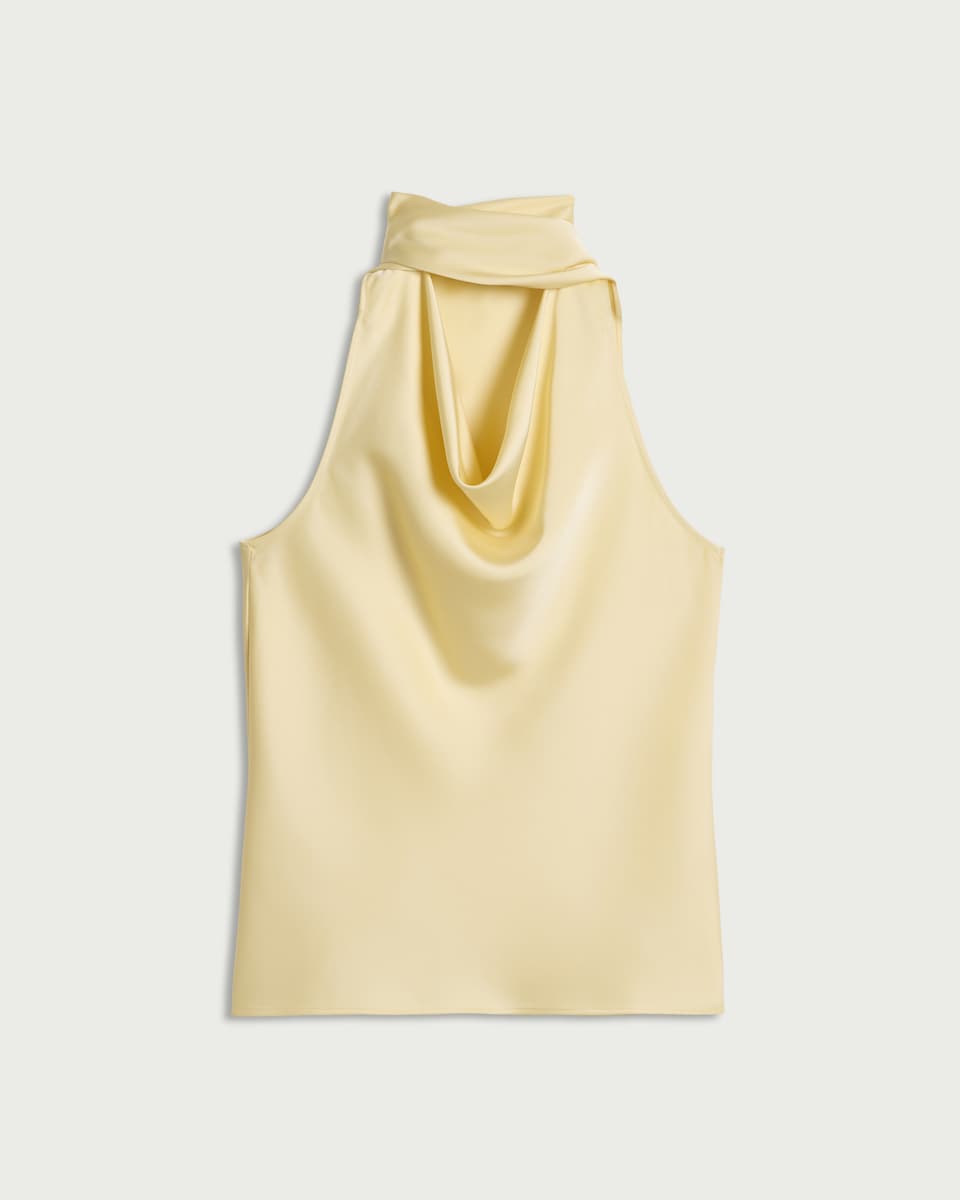 image 1 of F&F Satin Cowl Scarf Neck Blouse in Yellow