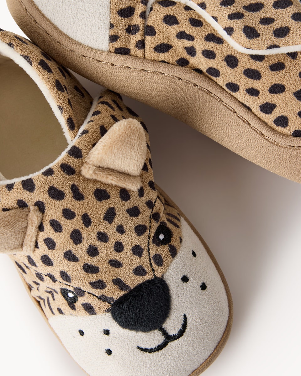 image 1 of F&F Unixex Cheetah Cupsole Slippers in Orange