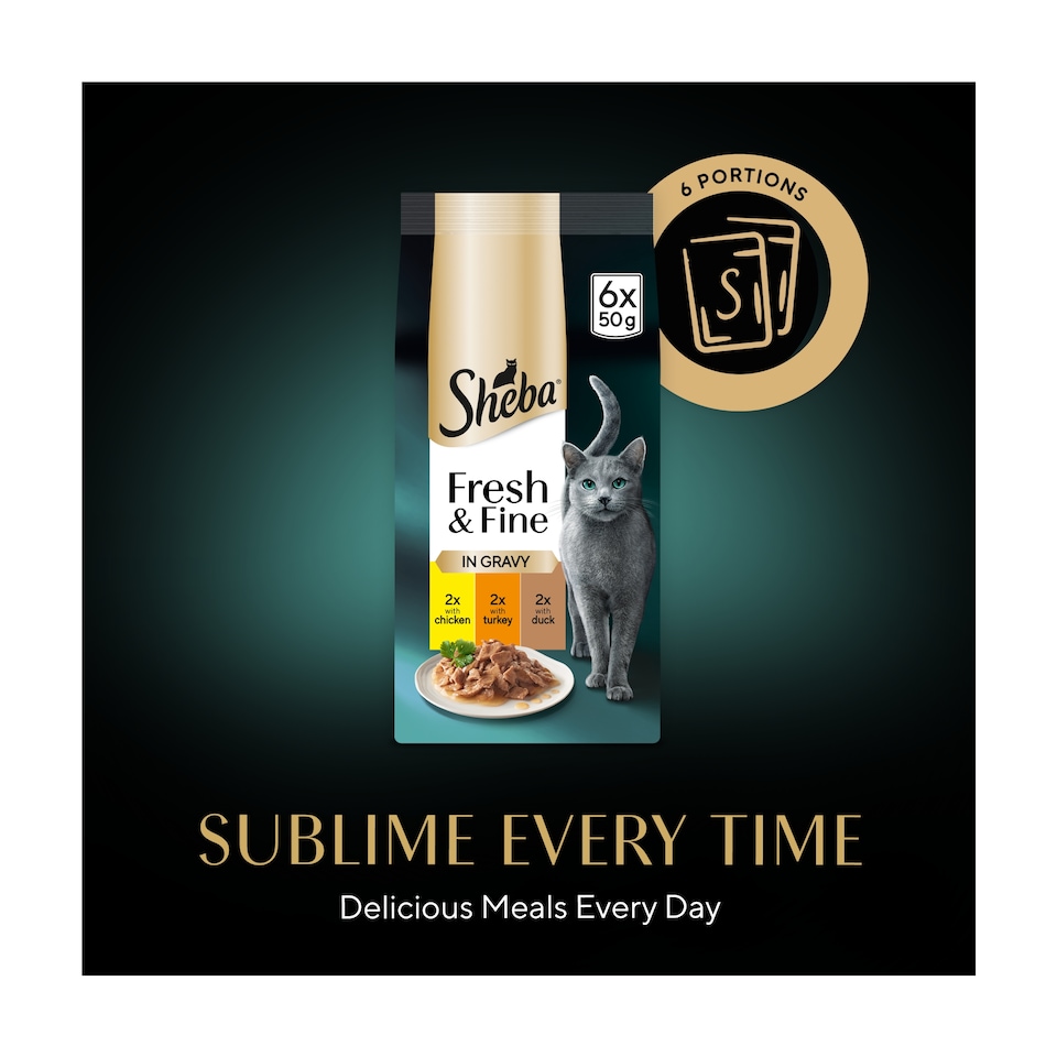 image 1 of SHEBA Fresh & Fine Wet Cat Food Pouches with Chicken & Turkey & Duck in Gravy 6x50g